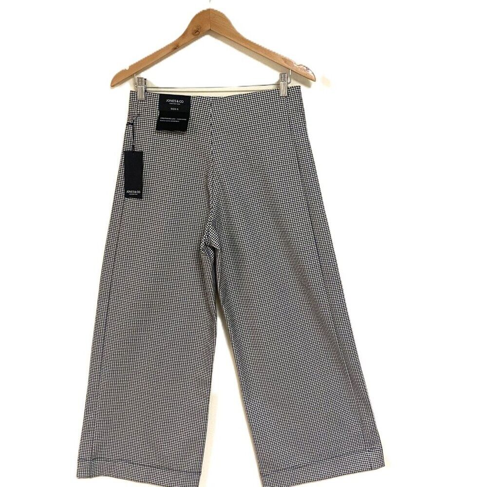 NWT Jones New York Cropped Black/White Wide Leg Houndstooth Trousers (L)